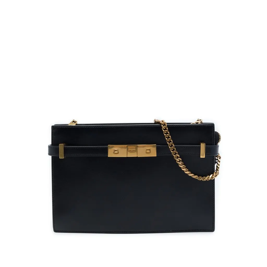Saint Laurent Smooth Calfskin Manhattan Clutch with Chain Black Leather Very good - Front View