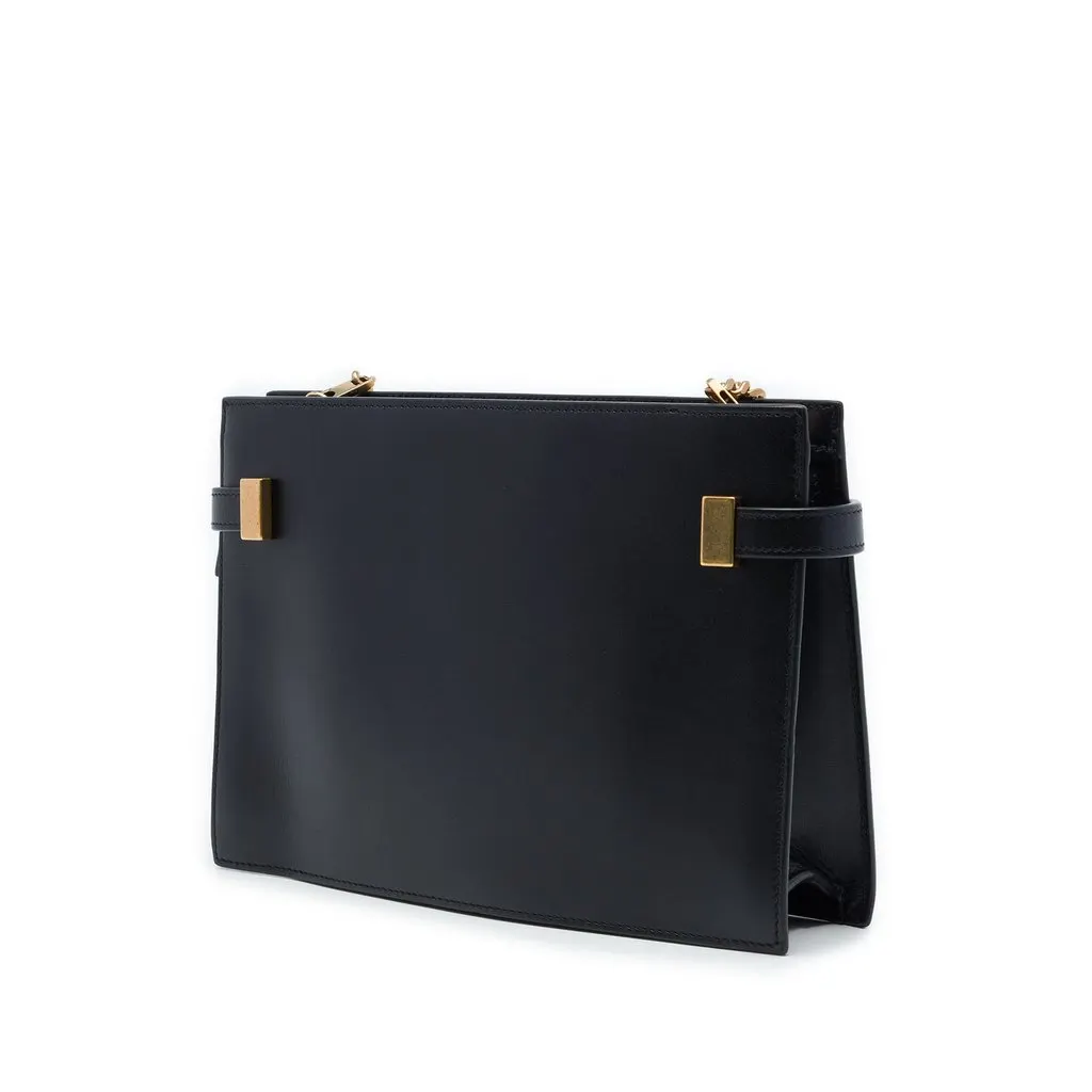 Saint Laurent Smooth Calfskin Manhattan Clutch with Chain Black Leather Very good - Back View