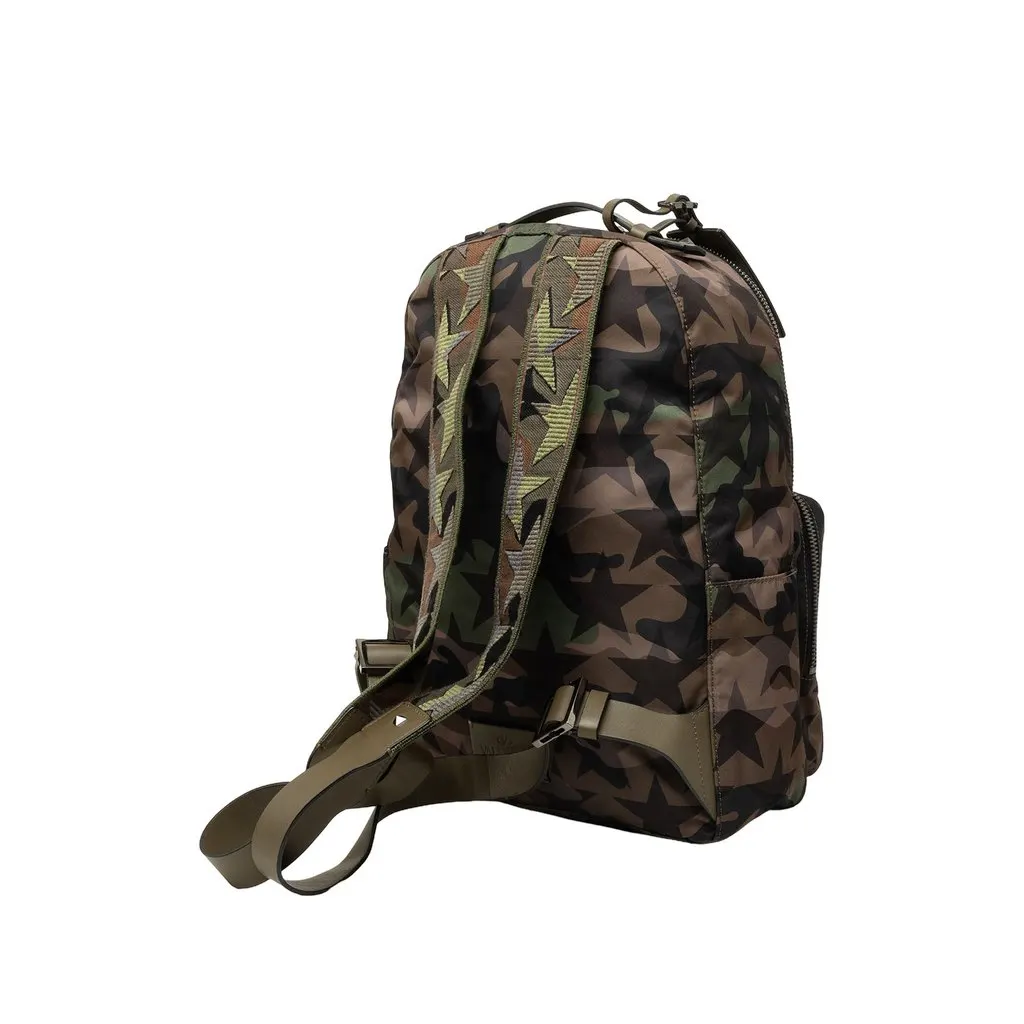 Valentino Nylon Rockstud Camouflage Stars Backpack Brown Polyamide Very good - Back View