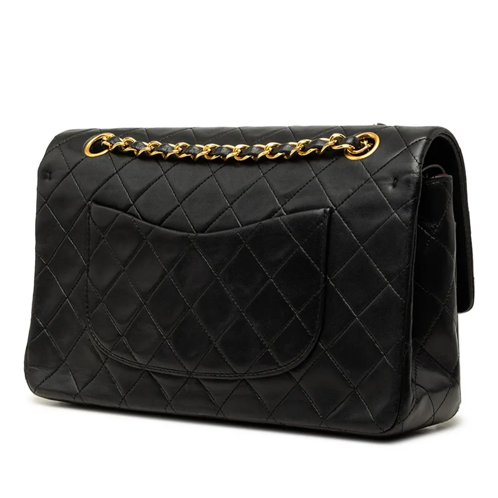 Chanel Medium Classic Lambskin Double Flap Black Leather Good - Back View
