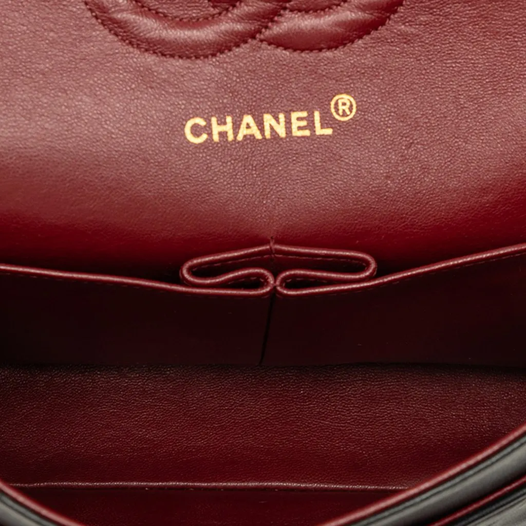 Chanel Medium Classic Lambskin Double Flap Black Leather Good - Model View