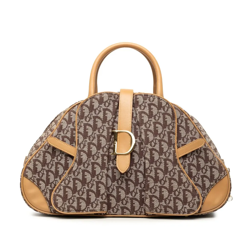 Dior Diorissimo Canvas Double Saddle Bowler Bag Brown Very good - Front View