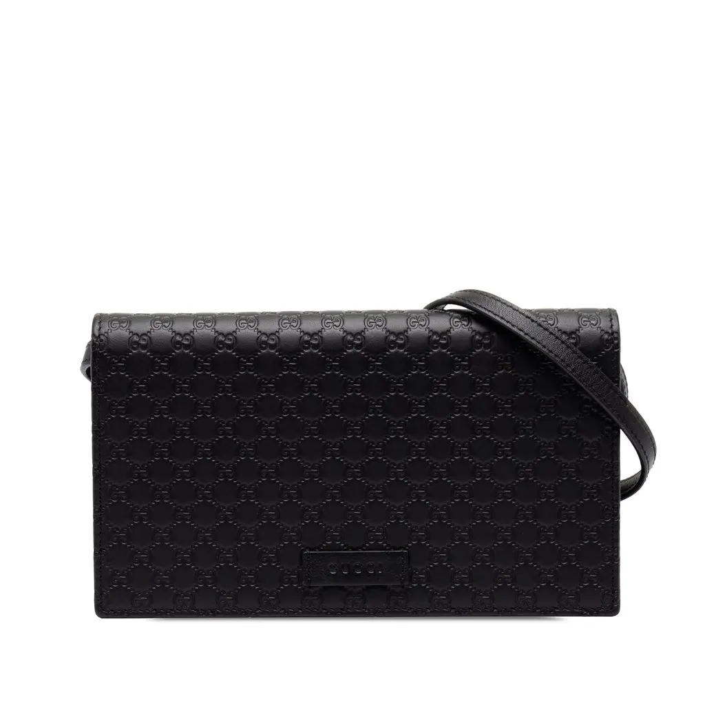 Gucci Microguccissima Wallet on Strap Black Leather Very good - Front View