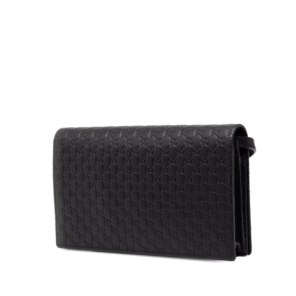 Gucci Microguccissima Wallet on Strap Black Leather Very good - Back View