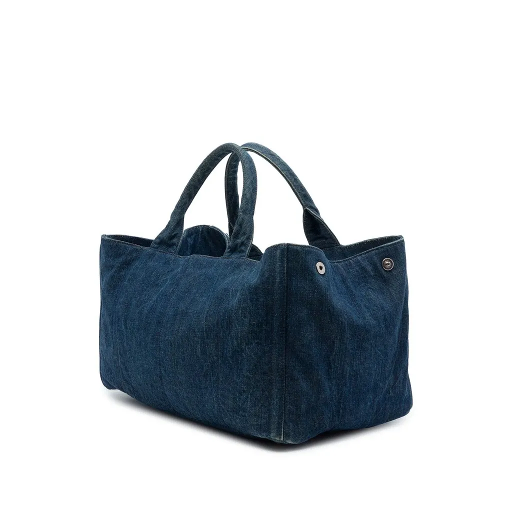 Prada Large Denim Canapa Bijoux Satchel Blue Denim Very good - Back View
