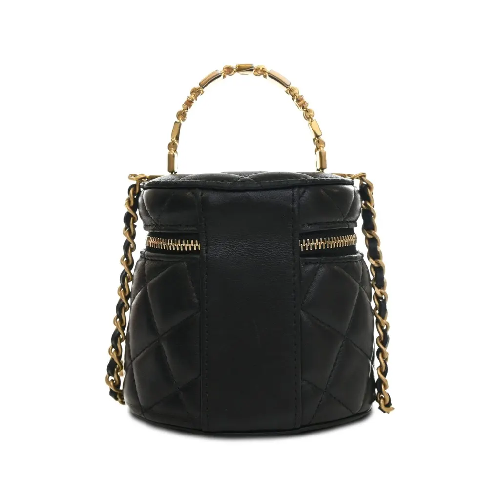 Chanel CC Lambskin Vanity Top Handle With Chain Black Leather Good - Back View