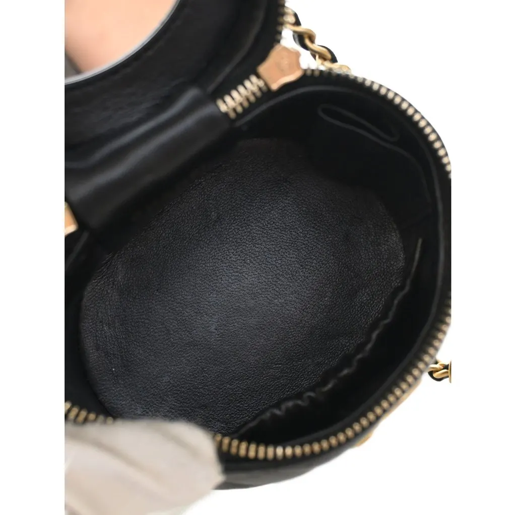 Chanel CC Lambskin Vanity Top Handle With Chain Black Leather Good - Inside View