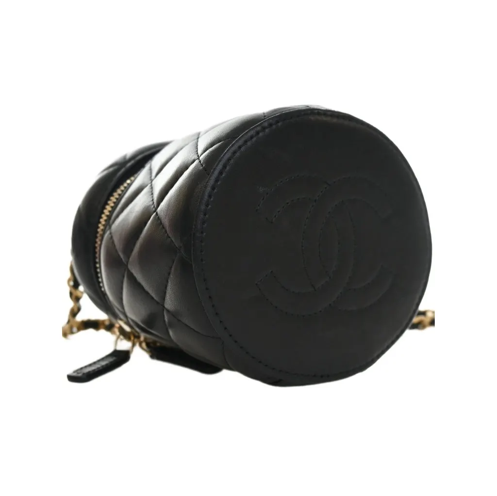 Chanel CC Lambskin Vanity Top Handle With Chain Black Leather Good - Model View