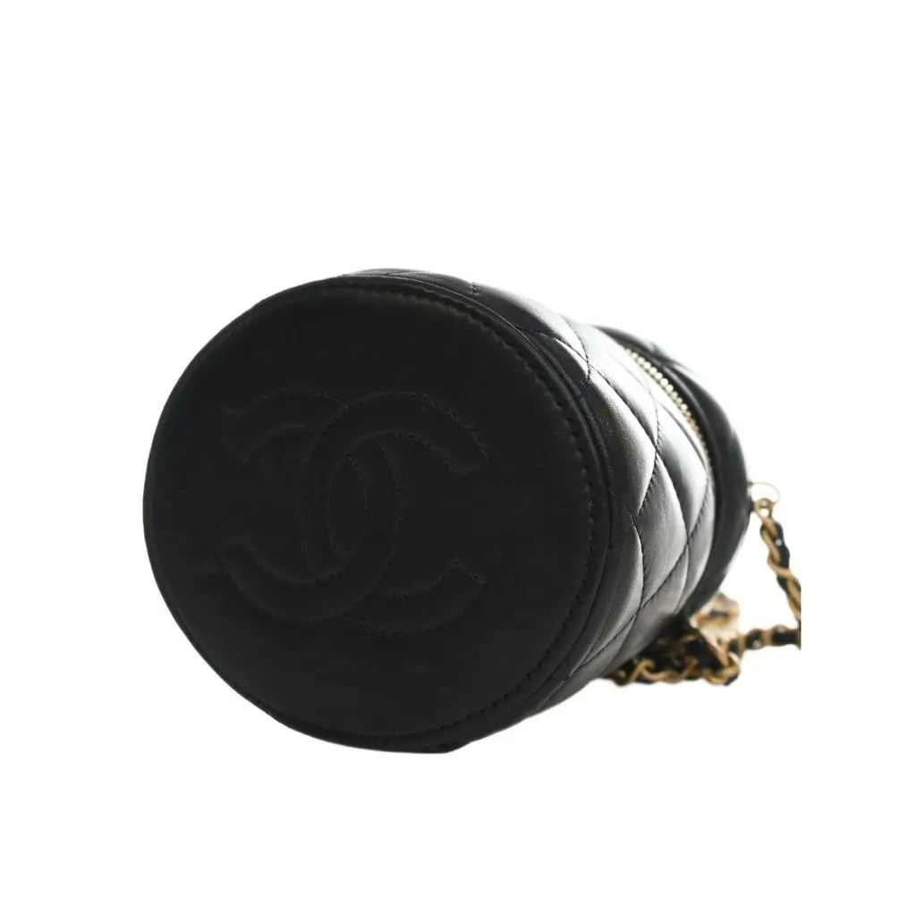 Chanel CC Lambskin Vanity Top Handle With Chain Black Leather Good - Box View