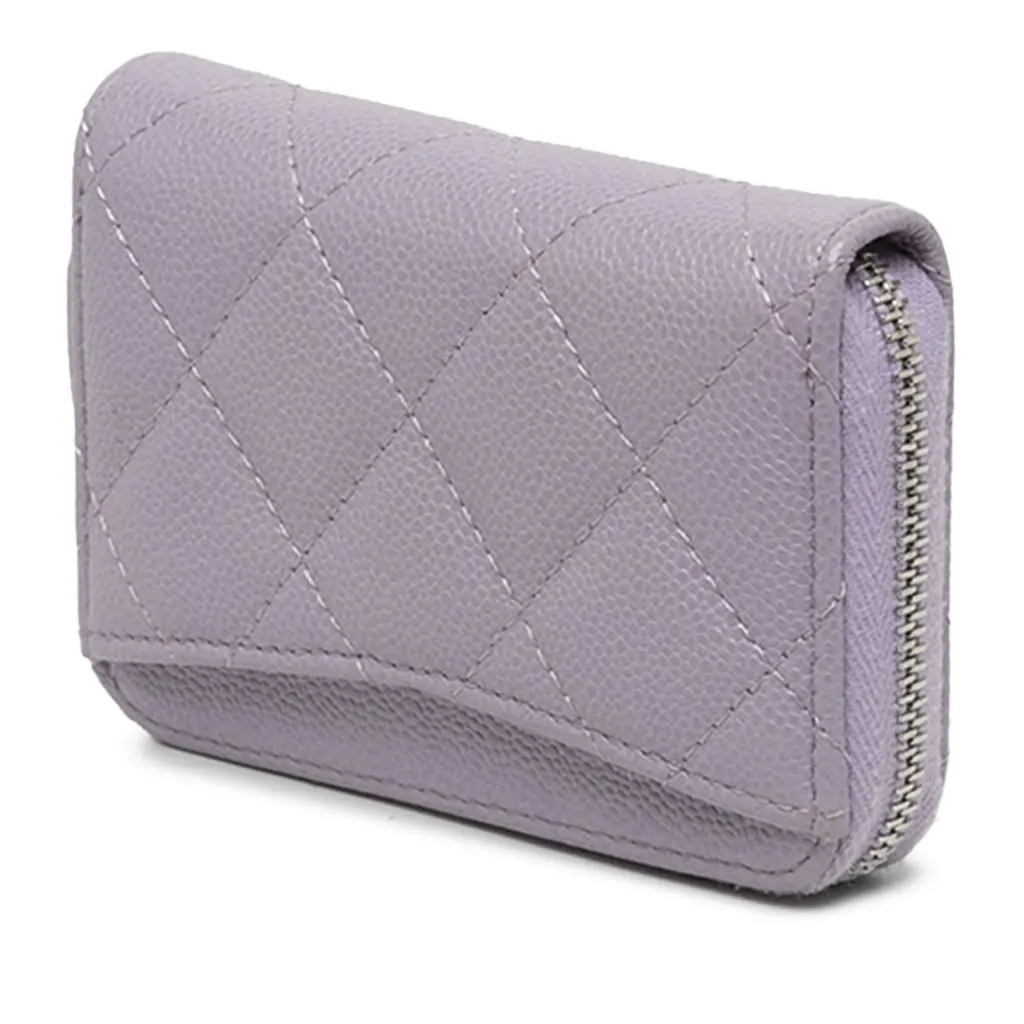 Chanel CC Quilted Caviar Compact Zip Coin Pouch Purple Leather Very good - Back View