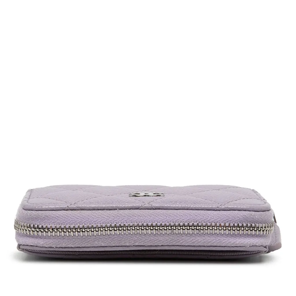 Chanel CC Quilted Caviar Compact Zip Coin Pouch Purple Leather Very good - Inside View