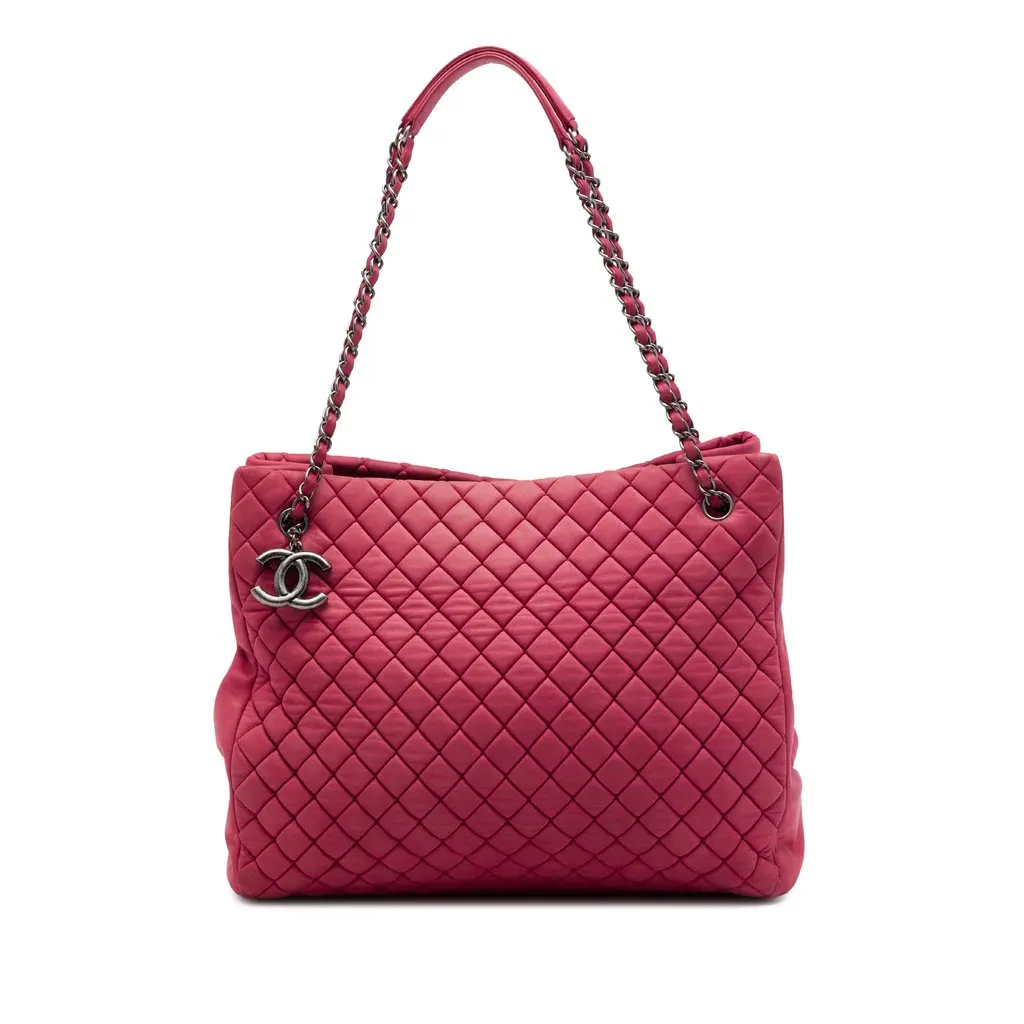 Chanel Large Quilted Iridescent Calfskin New Bubble Tote Red Leather Very good - Front View
