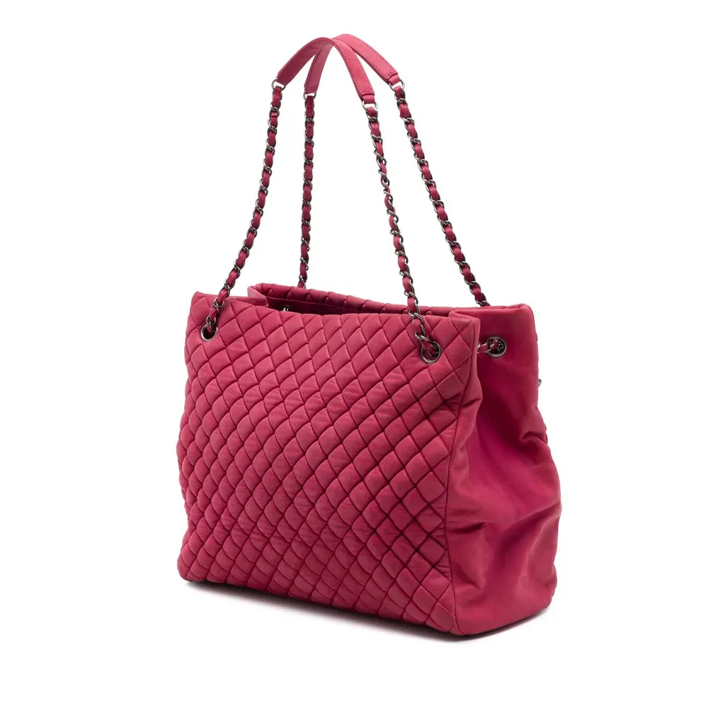 Chanel Large Quilted Iridescent Calfskin New Bubble Tote Red Leather Very good - Back View