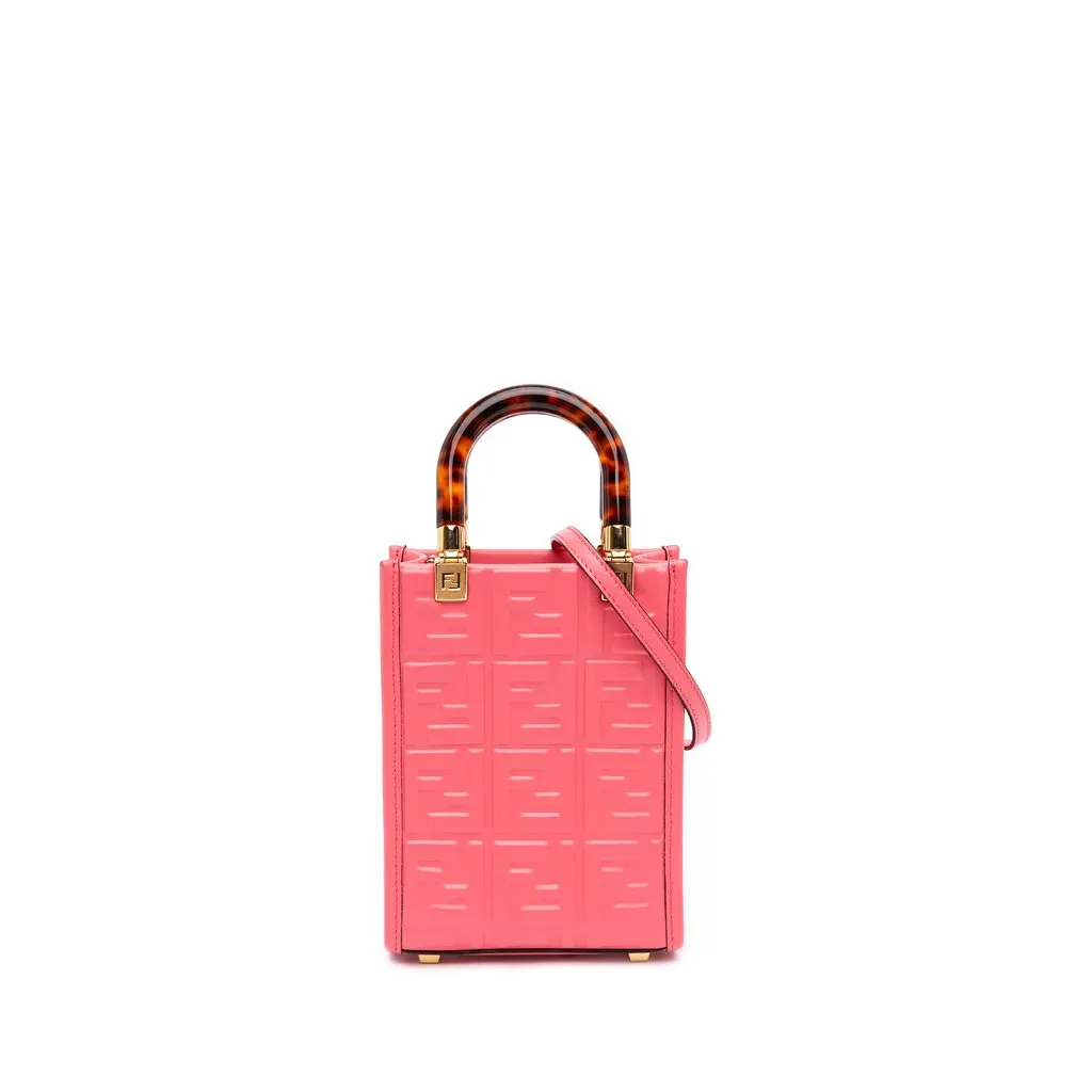 Fendi Mini Zucca Embossed Leather Sunshine Shopper Tote Pink Leather Very good - Front View