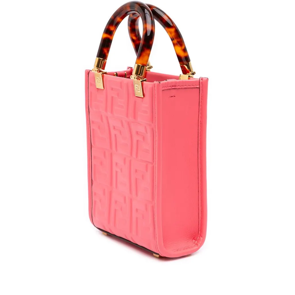 Fendi Mini Zucca Embossed Leather Sunshine Shopper Tote Pink Leather Very good - Back View