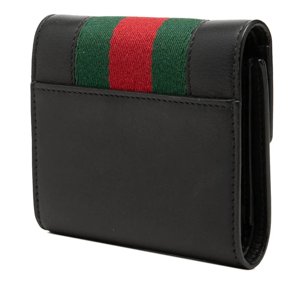 Gucci Calfskin Web Sylvie Trifold Small Wallet Black Leather Very good - Back View