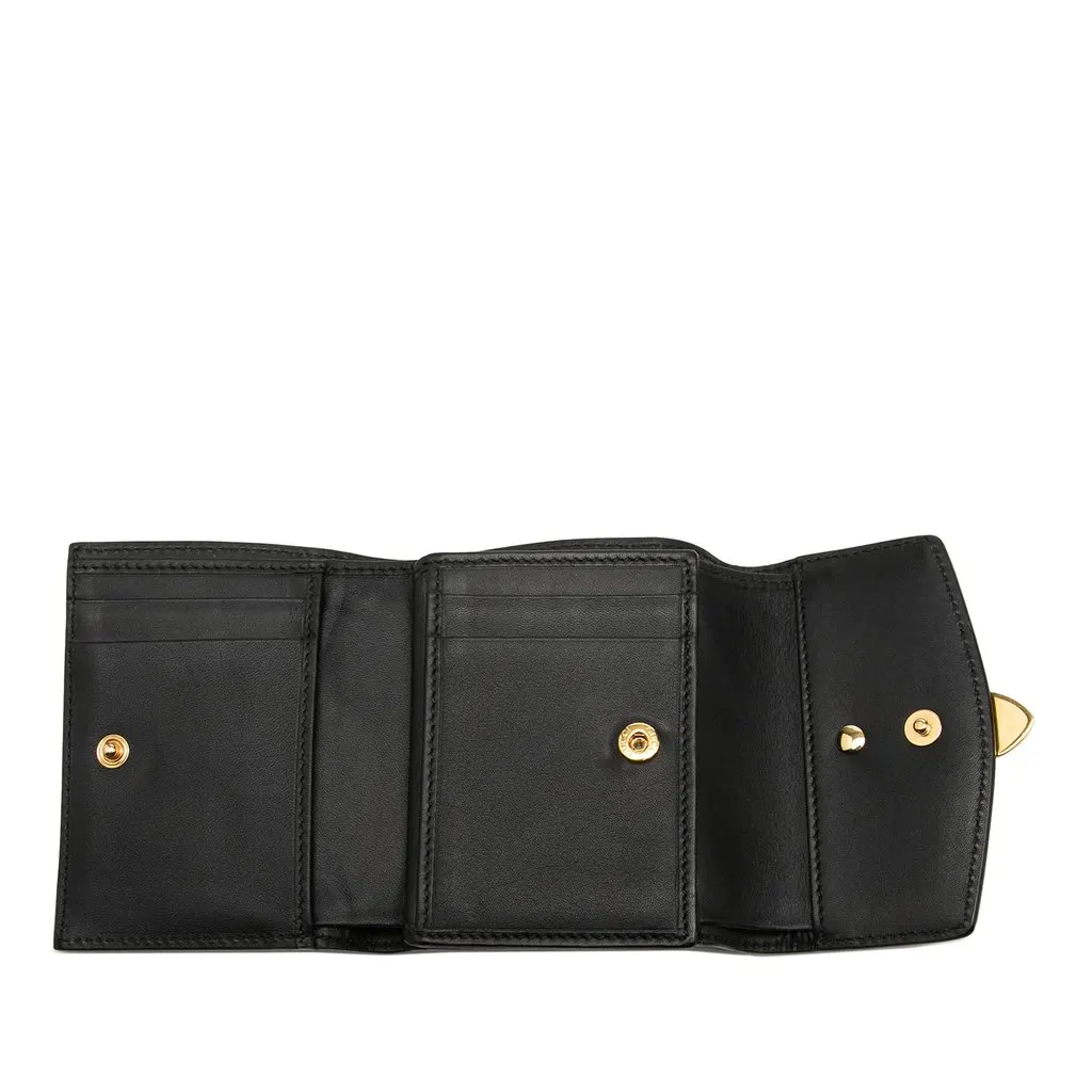Gucci Calfskin Web Sylvie Trifold Small Wallet Black Leather Very good - Model View