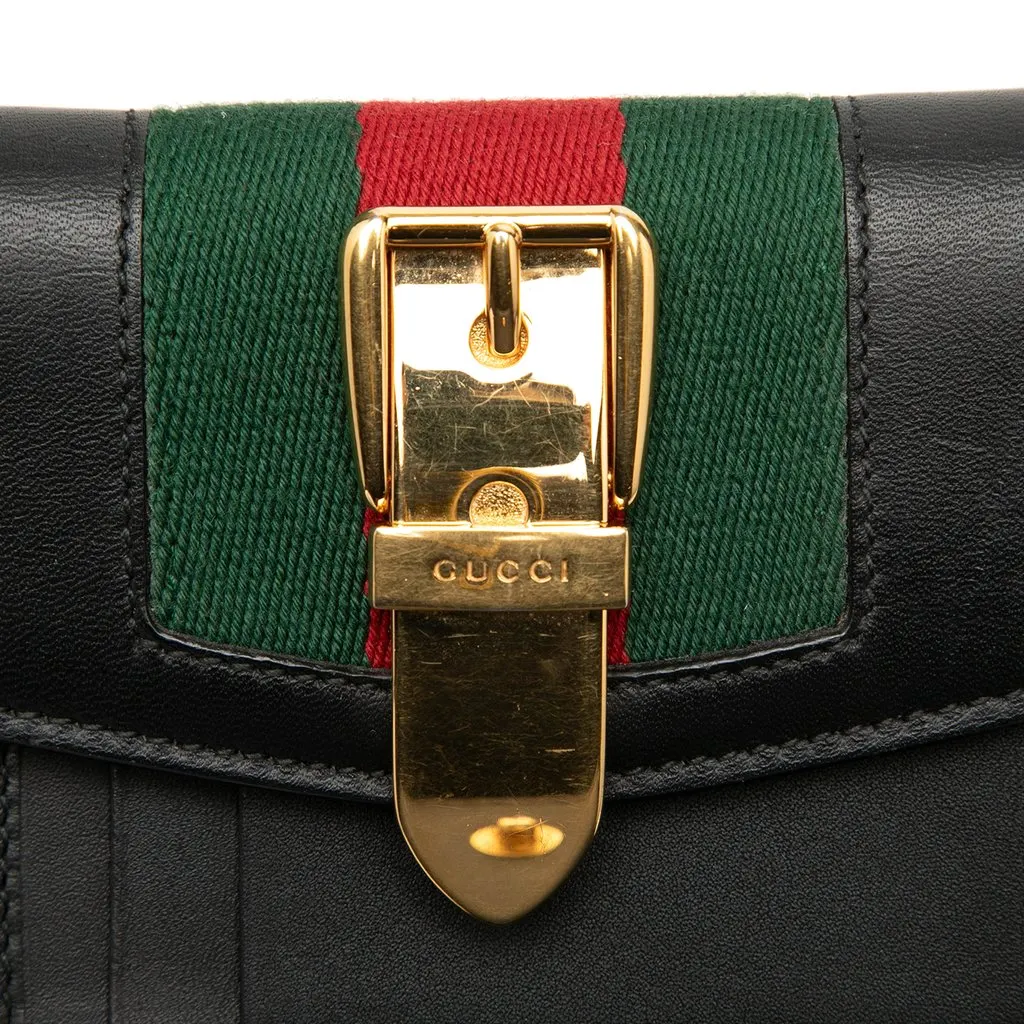 Gucci Calfskin Web Sylvie Trifold Small Wallet Black Leather Very good - Box View