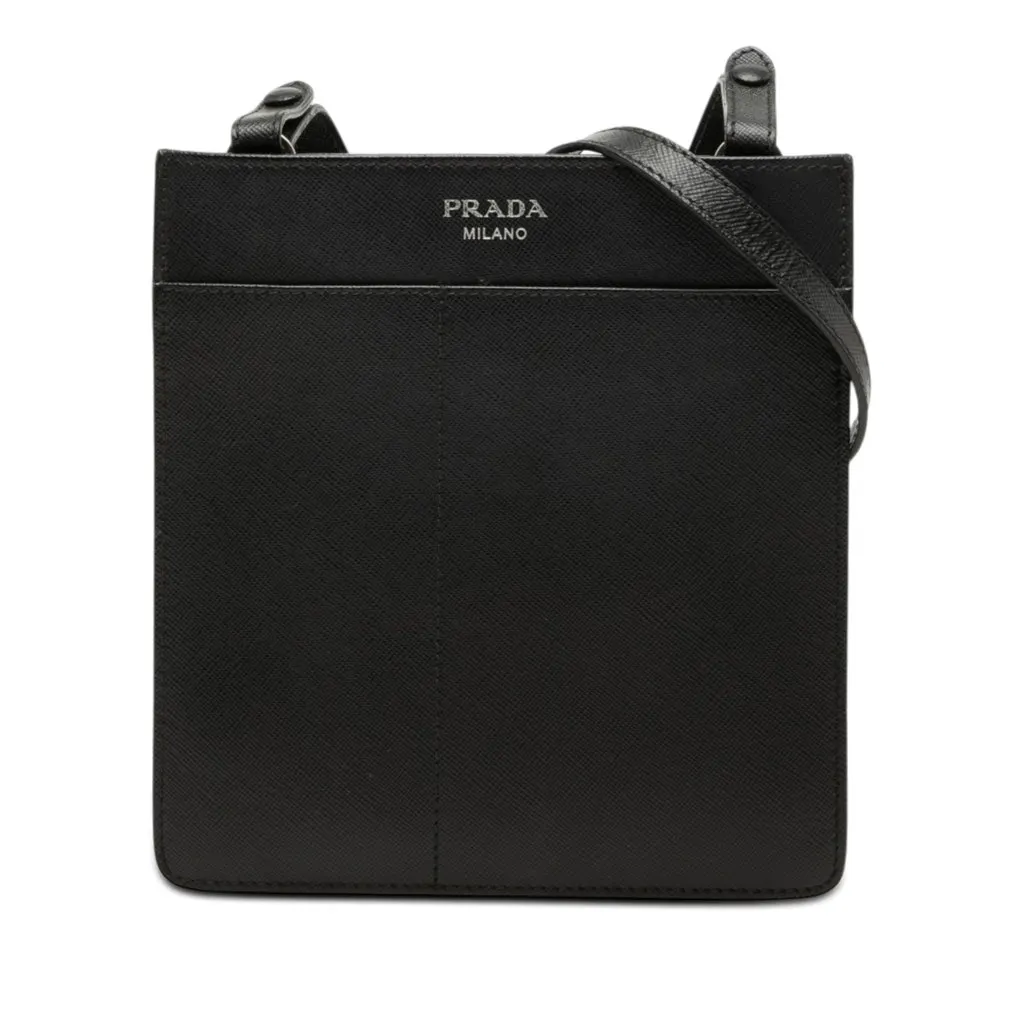 Prada Saffiano Crossbody Black Leather Very good - Front View