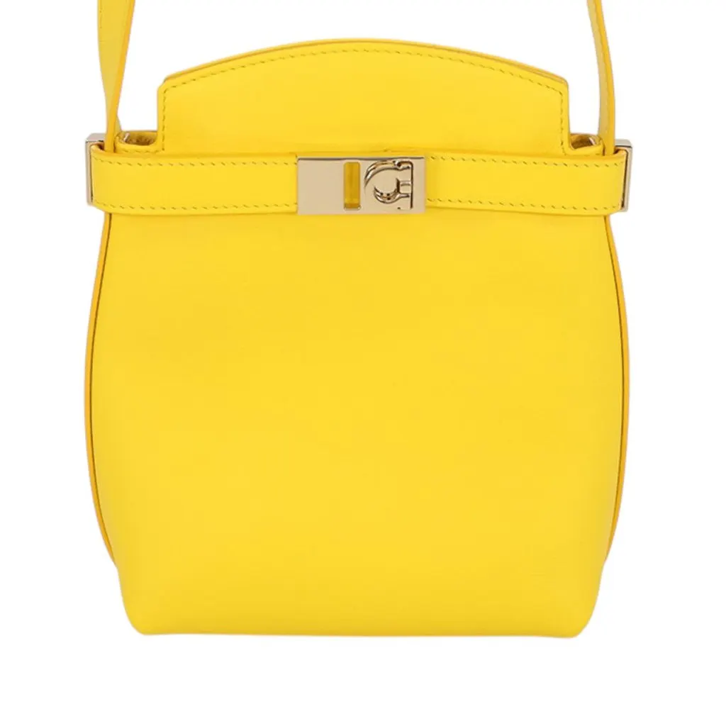 Salvatore Ferragamo Leather Gancini Hug Phone Holder Crossbody Yellow Leather Very good - Front View