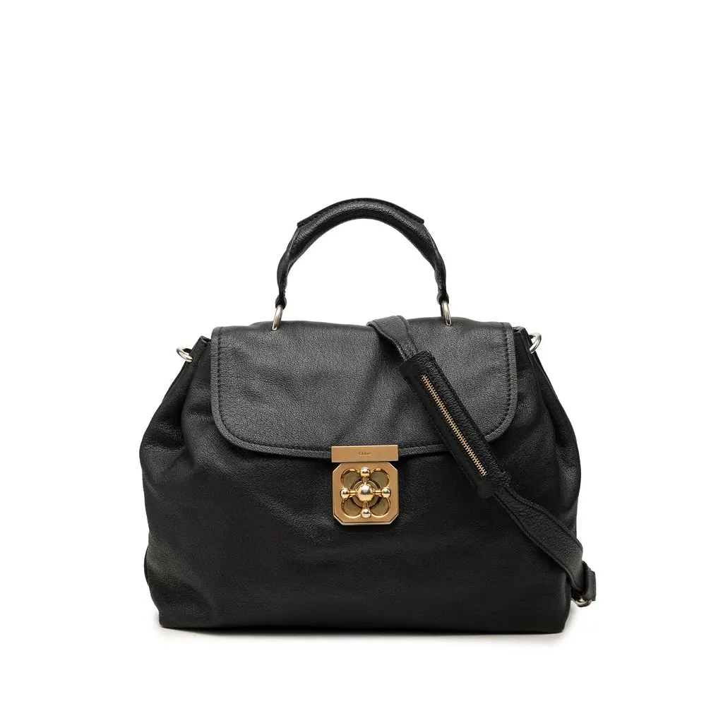 Chloé Leather Elsie Satchel Black Leather Good - Front View