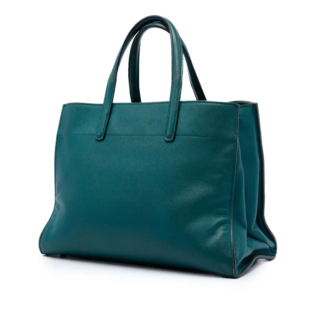 Prada Saffiano Soft Triple Pocket Tote Blue Leather Good - Back View