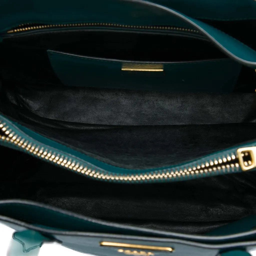 Prada Saffiano Soft Triple Pocket Tote Blue Leather Good - Model View