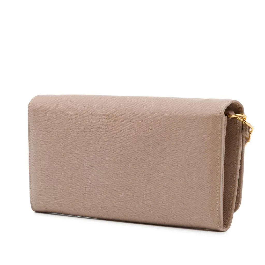 Prada Saffiano Wallet on Chain Brown Leather Very good - Back View