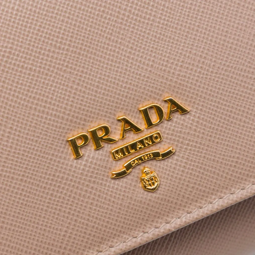 Prada Saffiano Wallet on Chain Brown Leather Very good - Box View