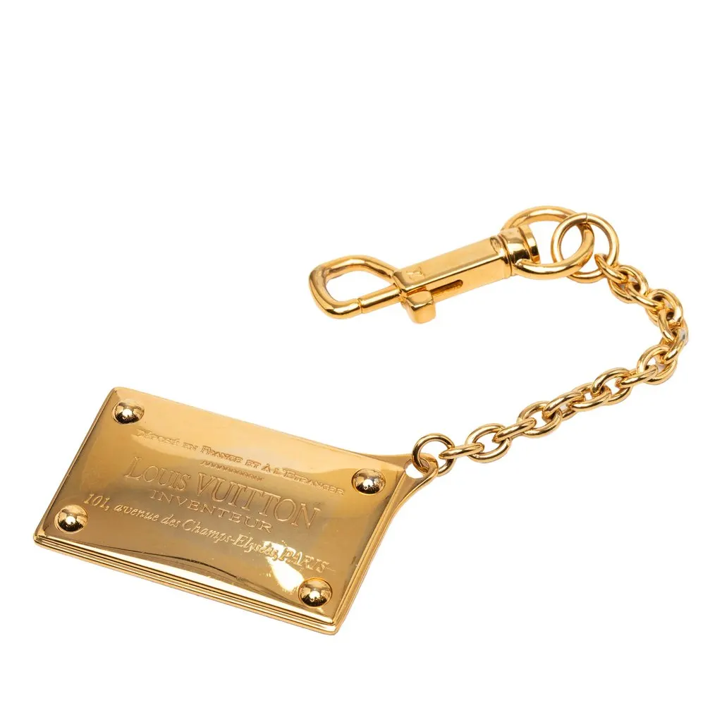 Louis Vuitton Gold Plated Inventeur Key Chain and Bag Charm Gold Metal Very good - Front View