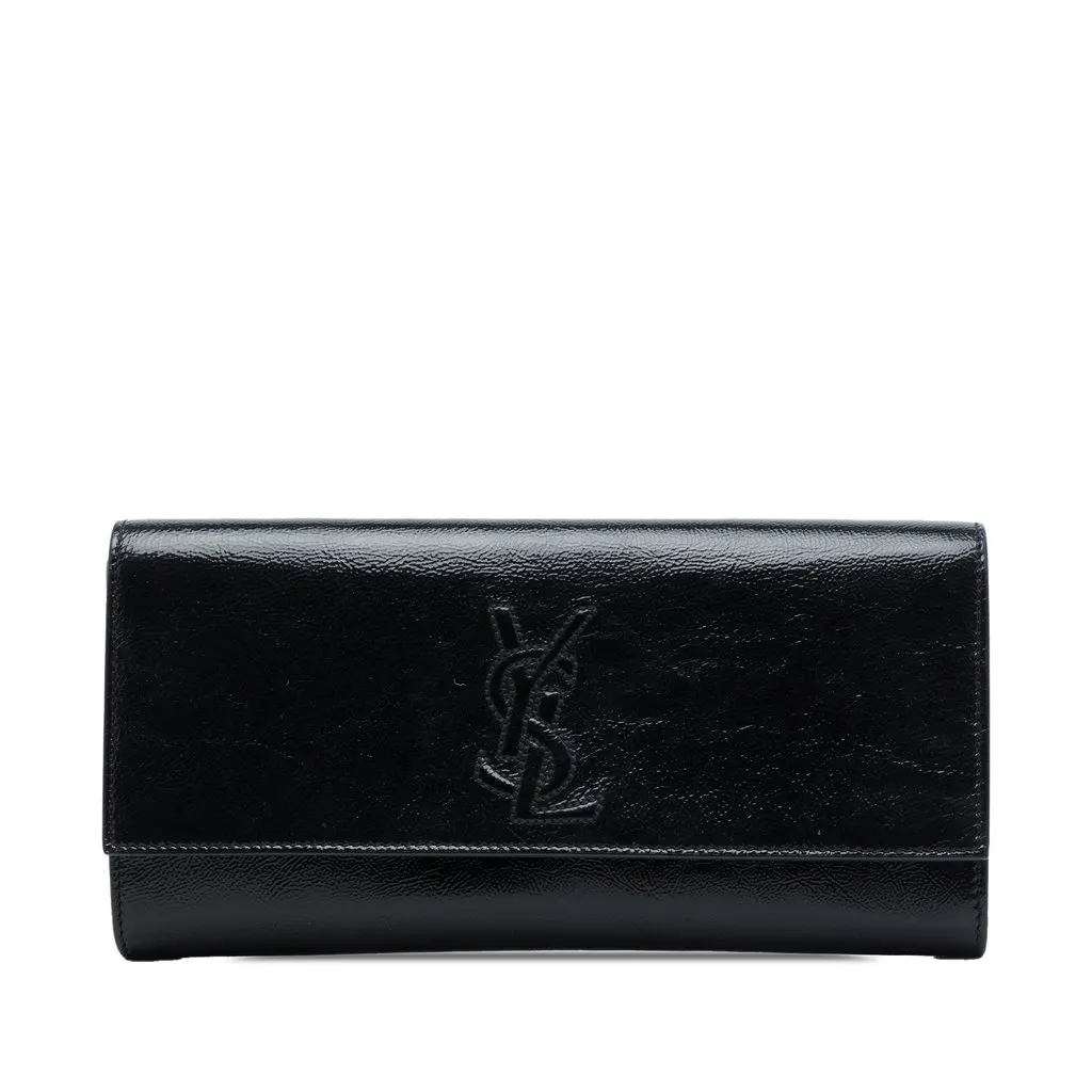Saint Laurent Patent Belle Du Jour Clutch Black Leather Very good - Front View