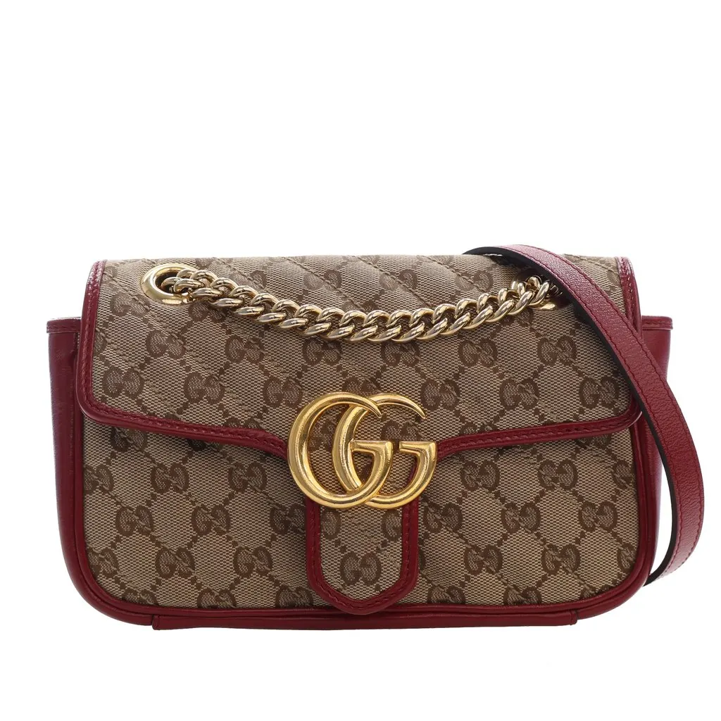 Gucci Small GG Marmont Matelasse Diagonal GG Canvas and Leather Shoulder Bag Beige Very good - Front View