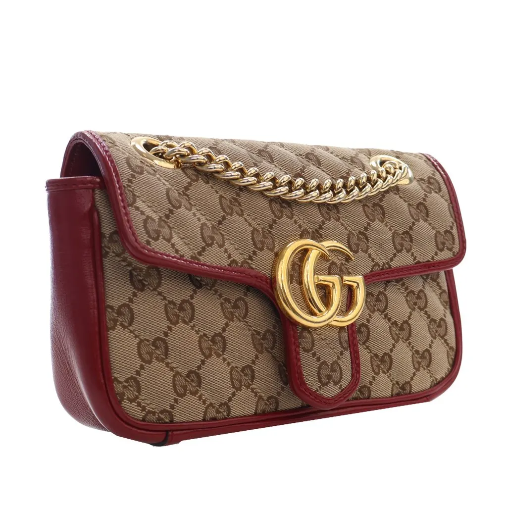 Gucci Small GG Marmont Matelasse Diagonal GG Canvas and Leather Shoulder Bag Beige Very good - Back View