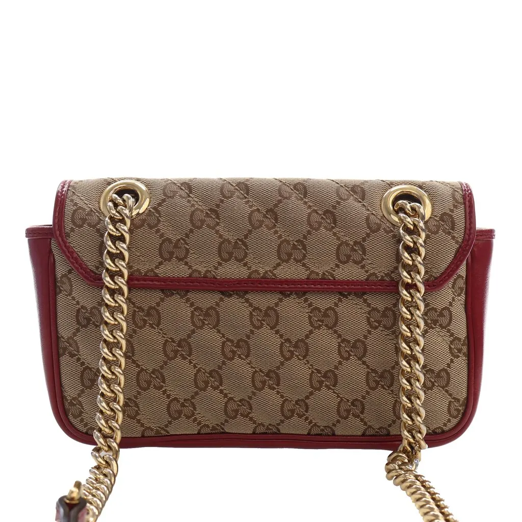 Gucci Small GG Marmont Matelasse Diagonal GG Canvas and Leather Shoulder Bag Beige Very good - Model View