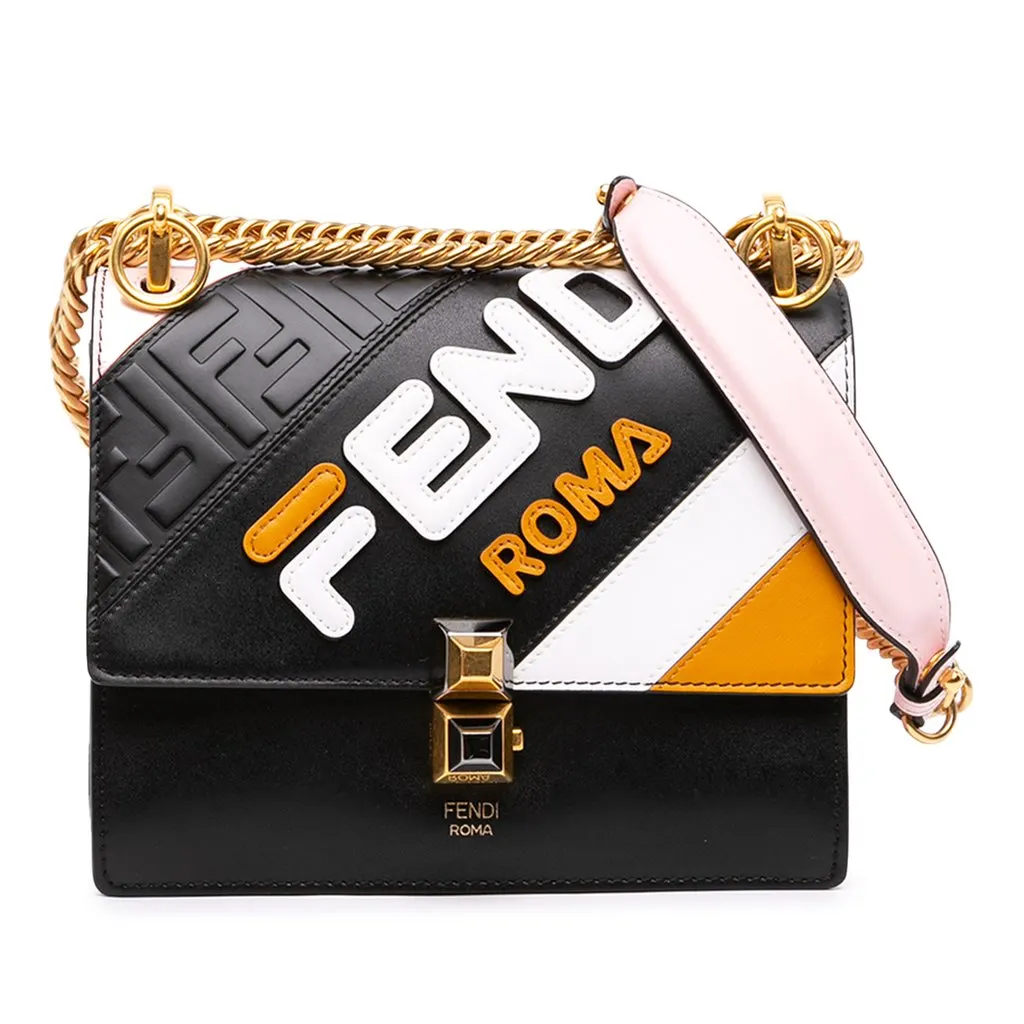 Fendi Fila Mania Small Multicolor Zucca Embossed Leather Kan I Crossbody Black Leather Very good - Front View
