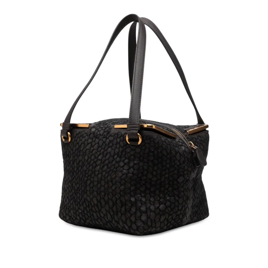 Bottega Veneta Nappa Intrecciato Square Handbag Black Leather Good - Back View