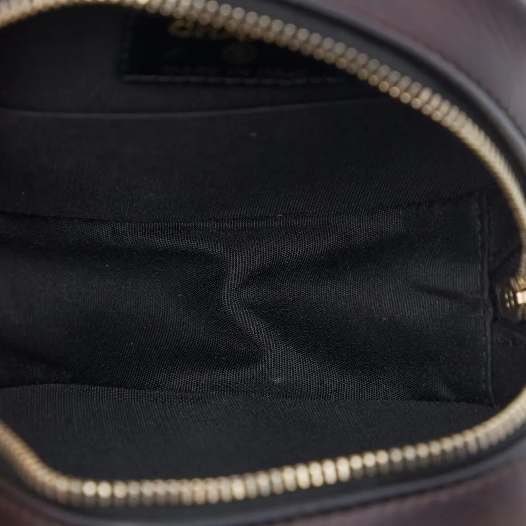 Chanel CC Quilted Metallic Lambskin Pearl Studded Round Clutch with Chain Brown Leather Very good - Model View