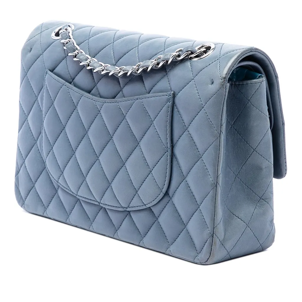 Chanel Medium Classic Lambskin Double Flap Blue Leather Very good - Back View