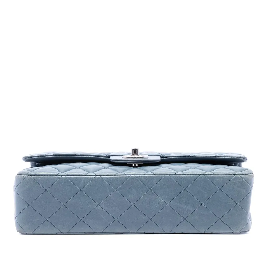 Chanel Medium Classic Lambskin Double Flap Blue Leather Very good - Inside View