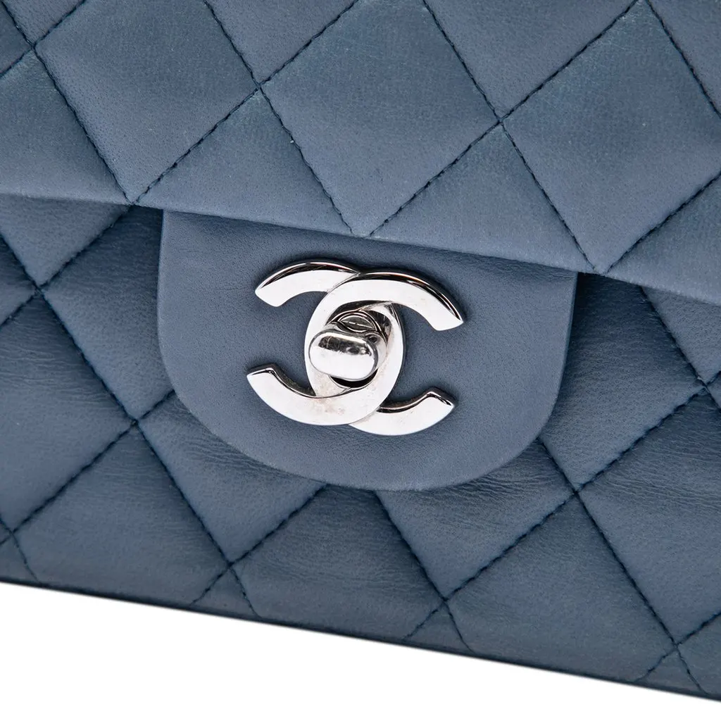 Chanel Medium Classic Lambskin Double Flap Blue Leather Very good - Box View