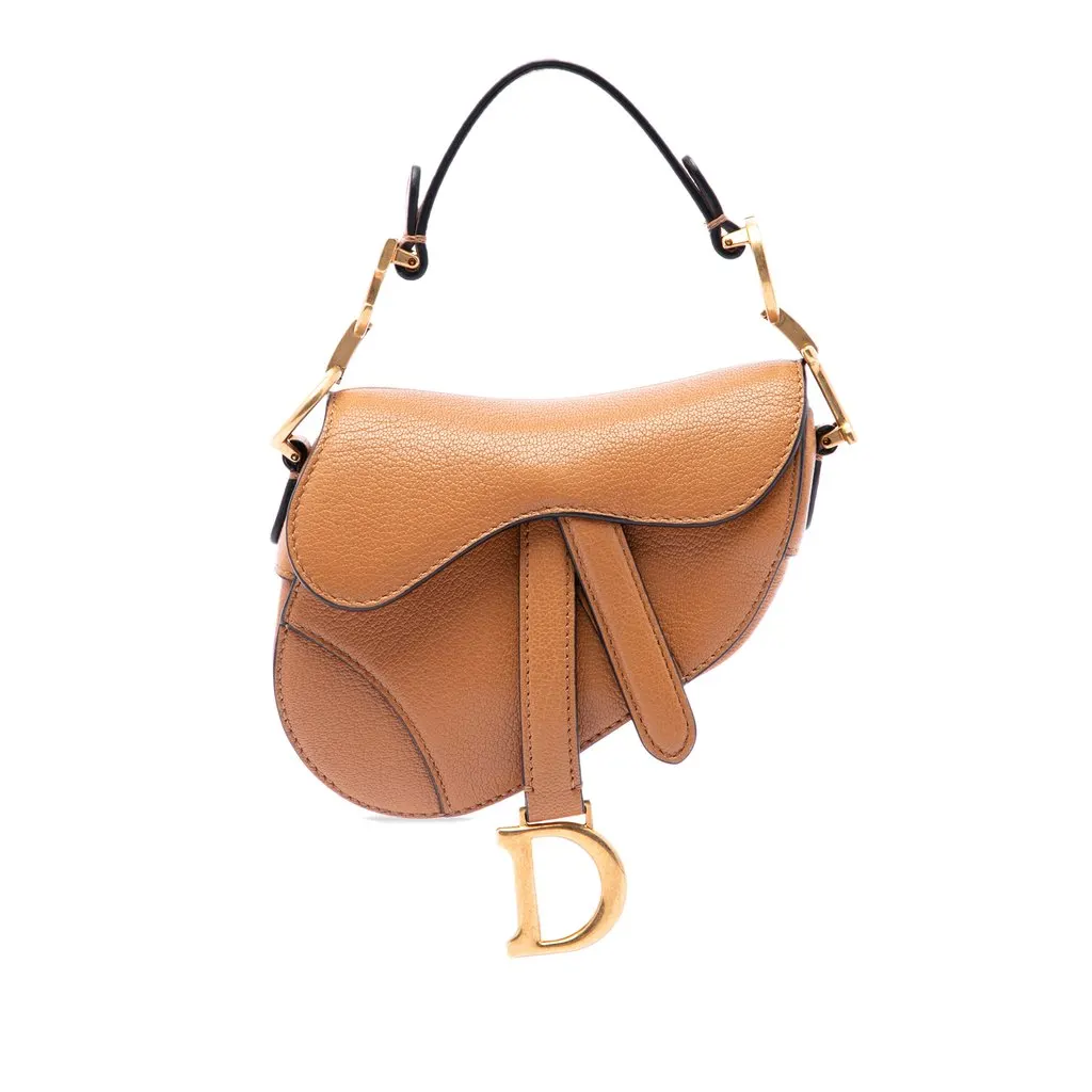 Dior Micro Goatskin Saddle Bag Brown Leather Very good - Front View