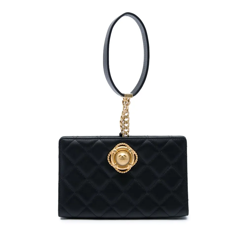 Chanel Mini Lambskin Leather Evening By The Sea Clutch Black Leather Very good - Front View