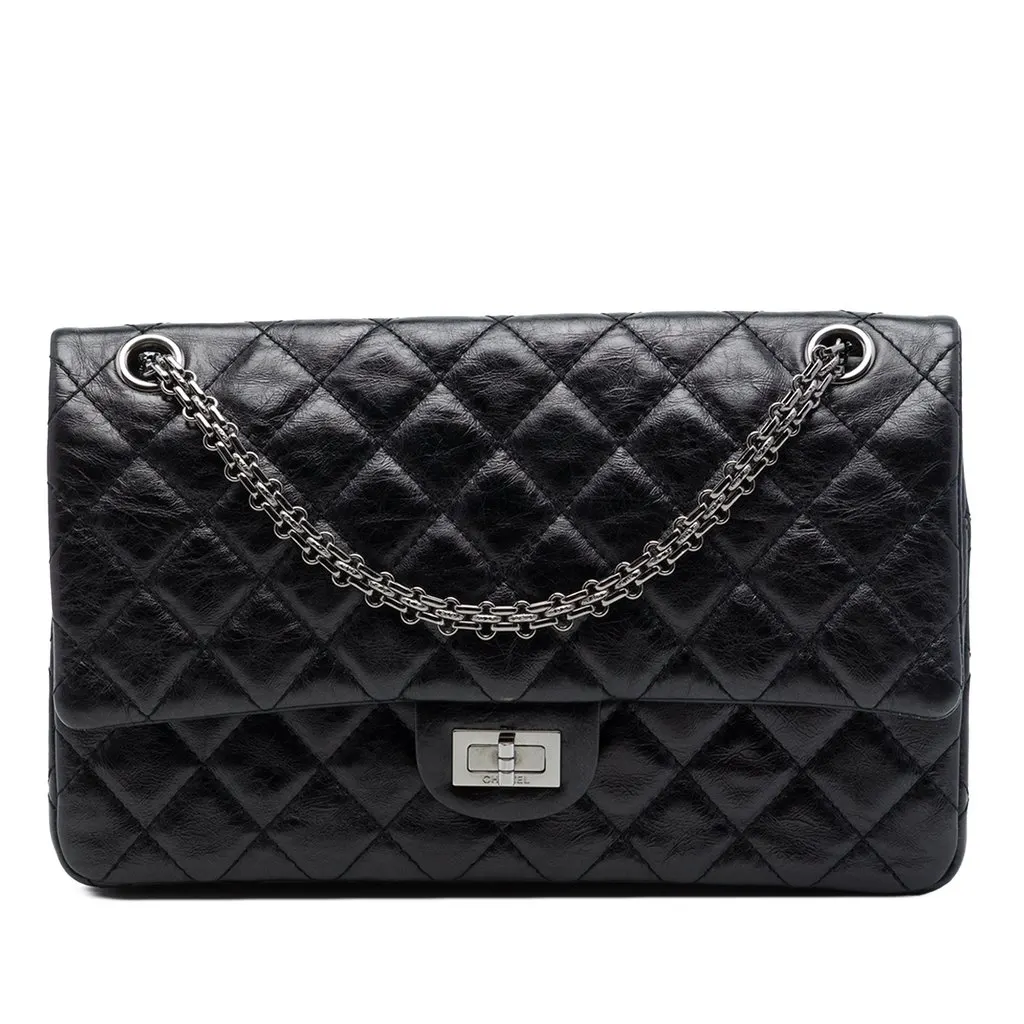 Chanel Quilted Aged Calfskin Reissue 2.55 Double Flap 226 Black Leather Very good - Front View
