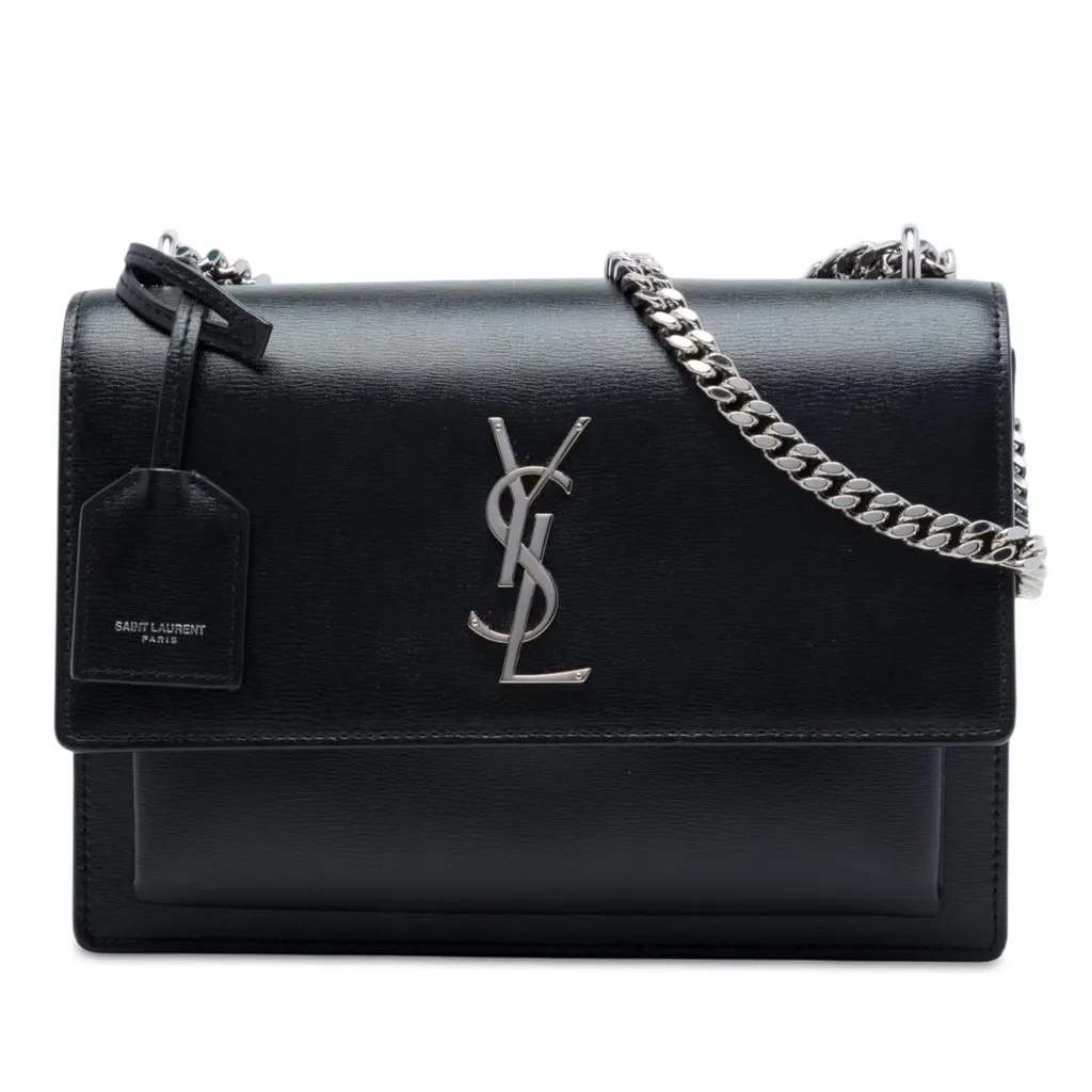 Saint Laurent Medium Calfskin Monogram Sunset Crossbody Black Leather Very good - Front View