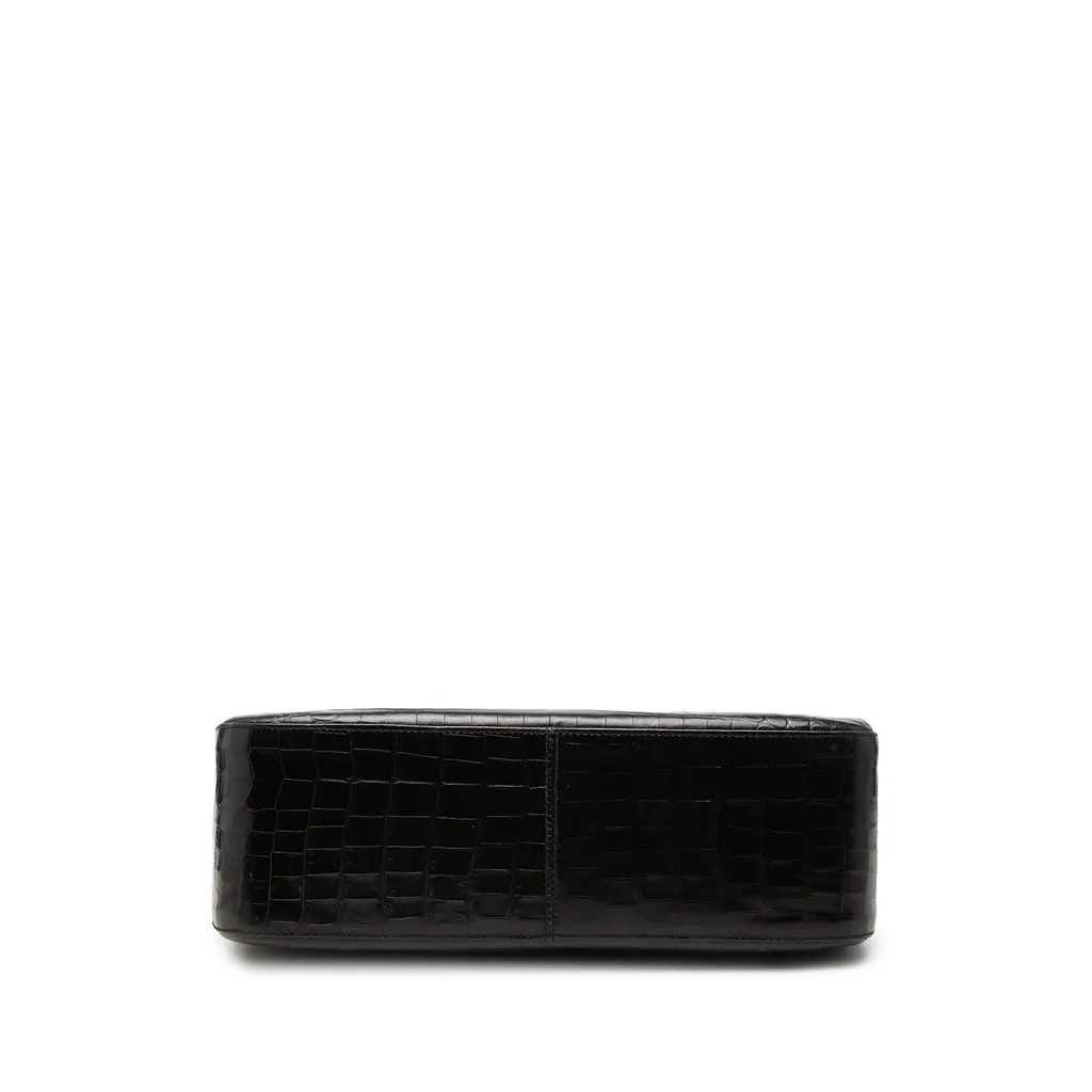 Salvatore Ferragamo Croc Embossed Leather Double Gancini Crossbody Black Leather Very good - Inside View