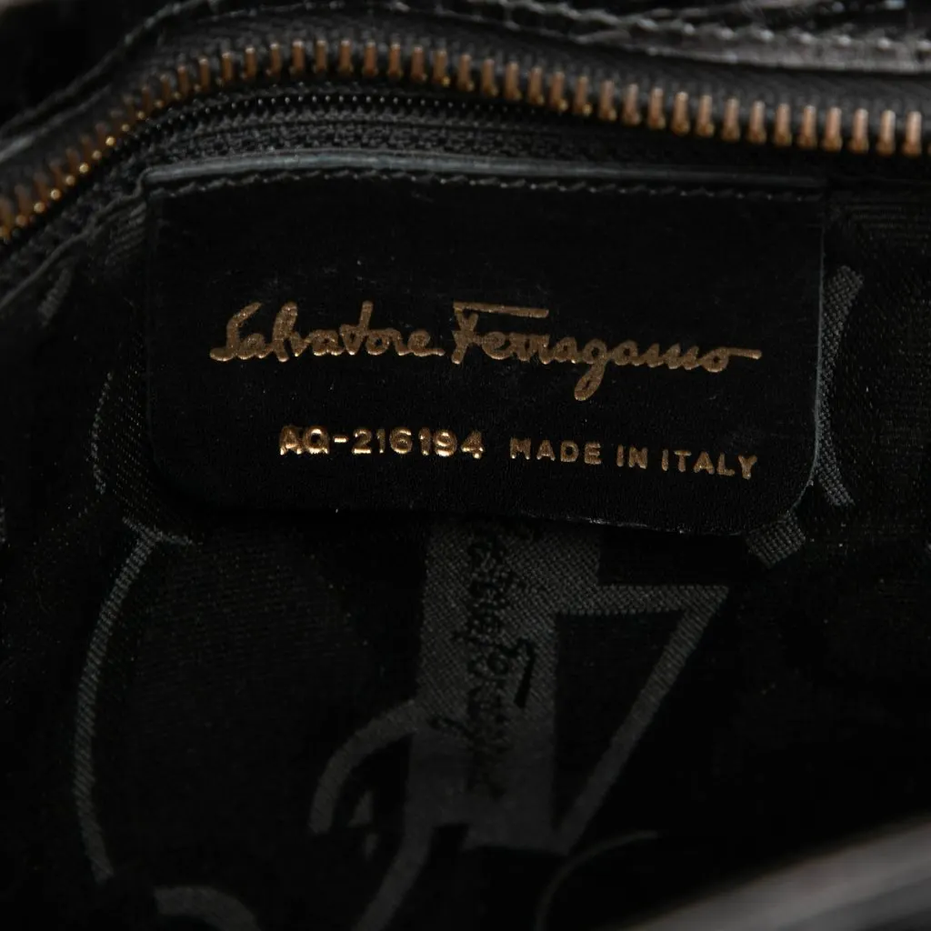 Salvatore Ferragamo Croc Embossed Leather Double Gancini Crossbody Black Leather Very good - Box View