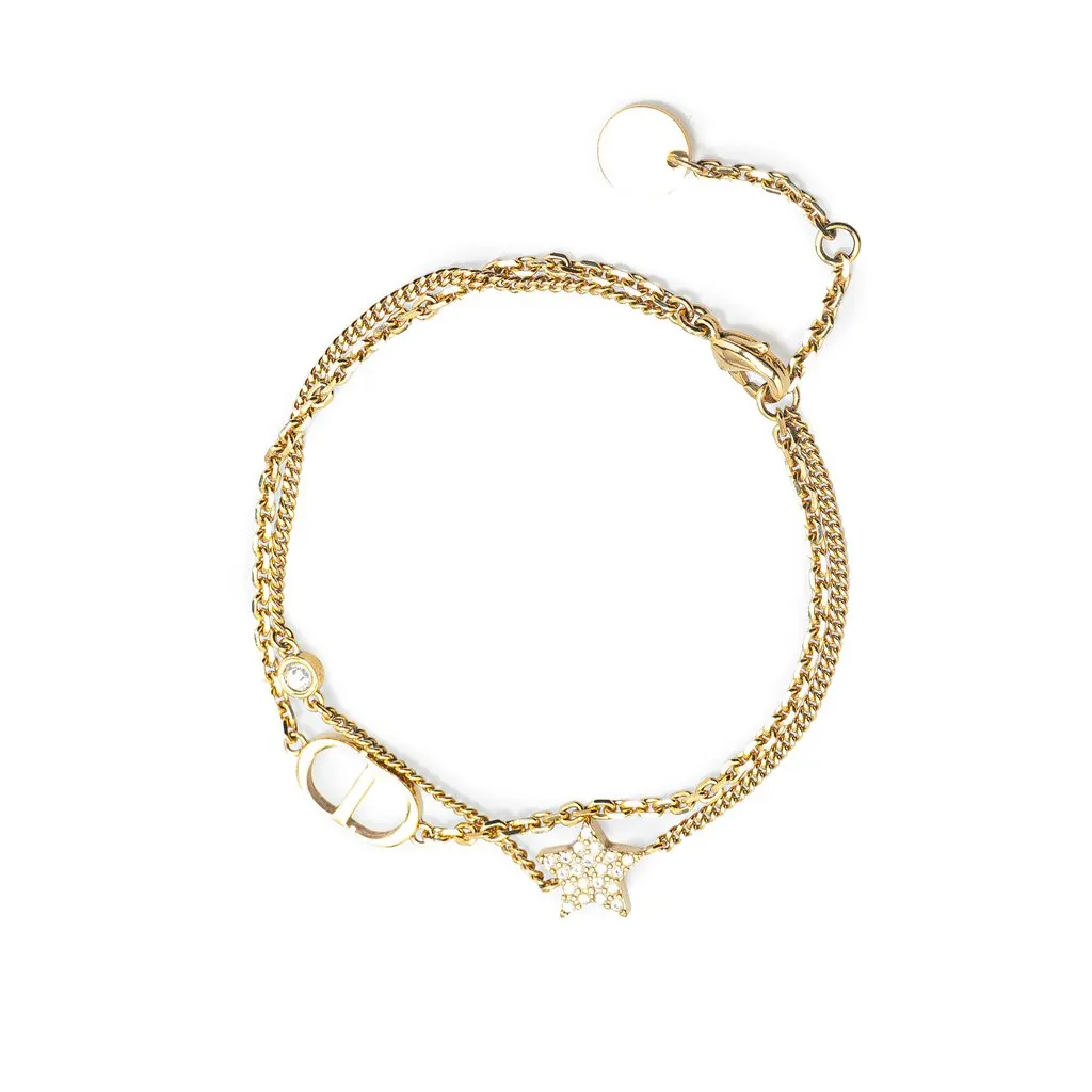 Dior Petit Gold Plated CD Star Charm Double Chain Bracelet Gold Metal Very good - Back View