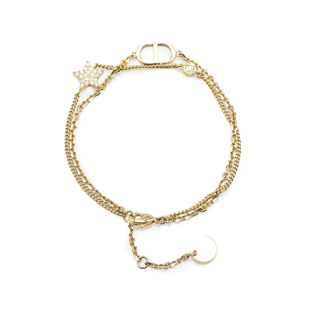 Dior Petit Gold Plated CD Star Charm Double Chain Bracelet Gold Metal Very good - Inside View