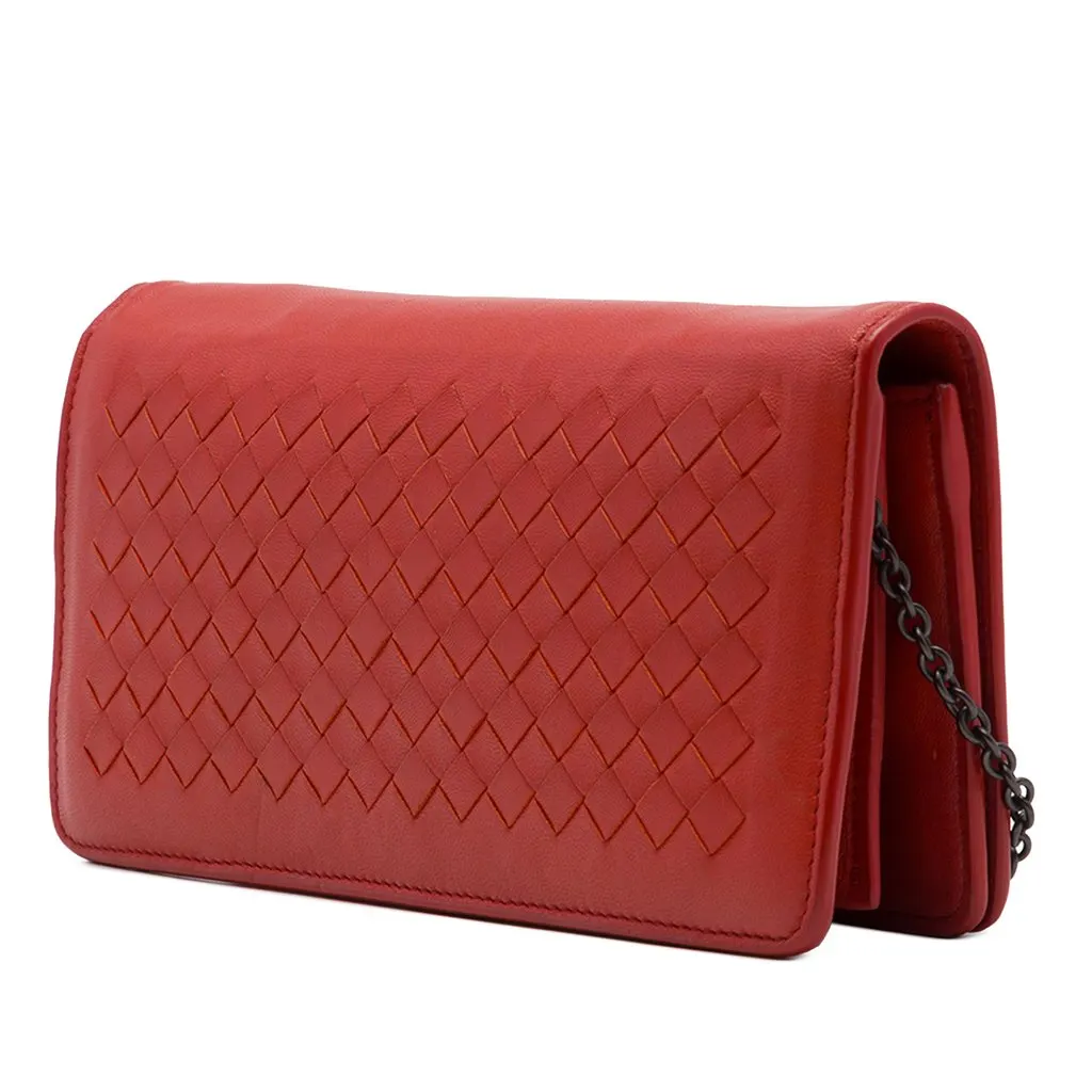 Bottega Veneta Nappa Intrecciato Continental Wallet on Chain Orange Leather Very good - Back View