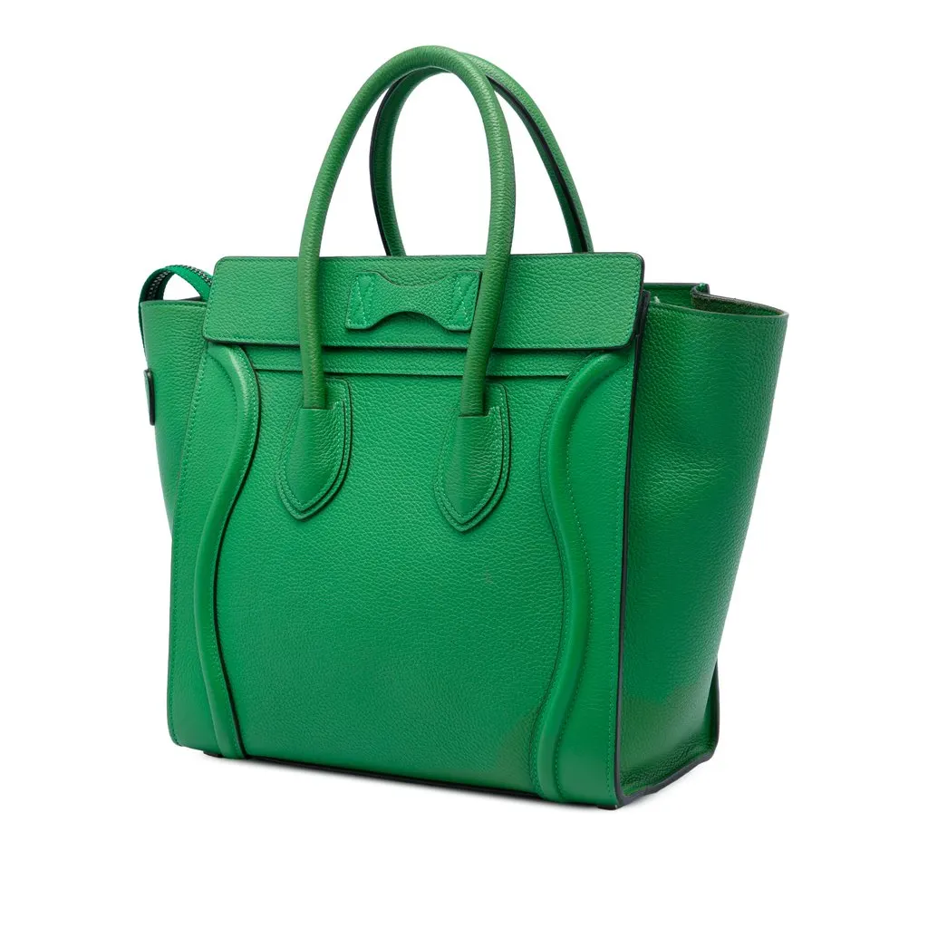 Celine Micro Drummed Calfskin Luggage Tote Green Leather Very good - Back View